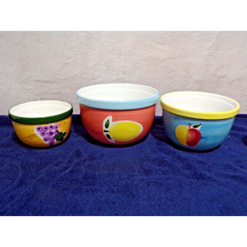 Lilian Vernon Set of 3 Fruit Serving Mixing Bowls Decorative Patterns NIB